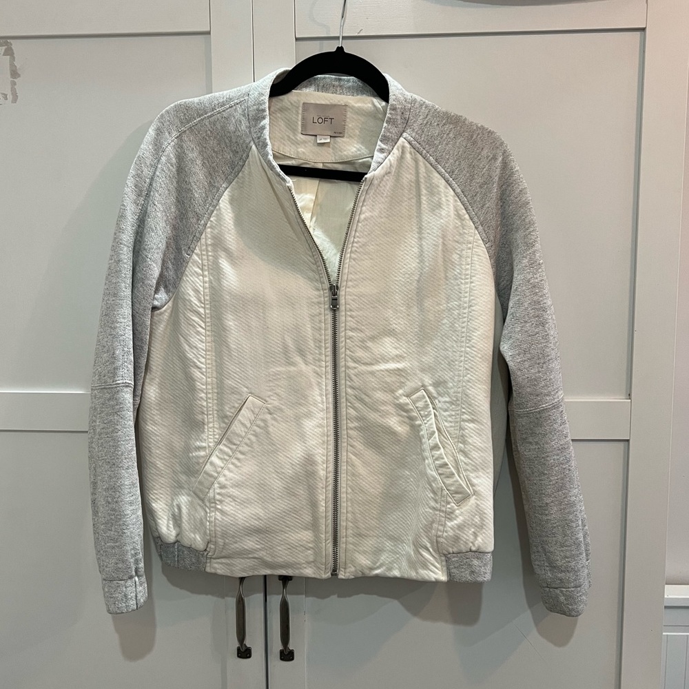 White and grey bomber jacket